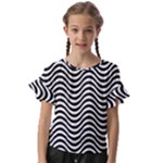 Black White Wave Pattern Wavy Water Seamless Kids  Cut Out Flutter Sleeves