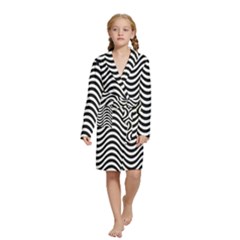 Black White Wave Pattern Wavy Water Seamless Kids  Long Sleeve Velvet Lounge Robe from ArtsNow.com