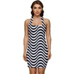 Black White Wave Pattern Wavy Water Seamless Sleeveless Wide Square Neckline Ruched Bodycon Dress