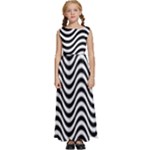 Black White Wave Pattern Wavy Water Seamless Kids  Satin Sleeveless Maxi Dress