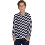 Black White Wave Pattern Wavy Water Seamless Kids  Crewneck Sweatshirt