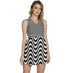 Black White Wave Pattern Wavy Water Seamless Sleeveless High Waist Mini Dress