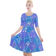 Quarter Sleeve A-Line Dress With Pockets 