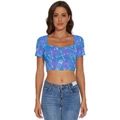 Short Sleeve Square Neckline Crop Top  