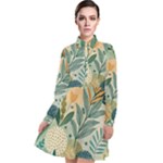 Leaves Pattern Flora Nature Long Sleeve Chiffon Shirt Dress