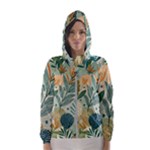 Leaves Pattern Flora Nature Women s Hooded Windbreaker