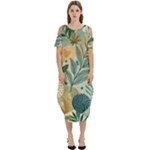 Leaves Pattern Flora Nature Cold Shoulder Loose Fit Dress With Pockets