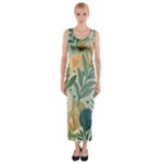 Leaves Pattern Flora Nature Fitted Maxi Dress