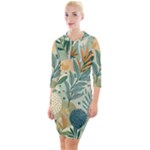 Leaves Pattern Flora Nature Quarter Sleeve Hood Bodycon Dress