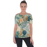 Leaves Pattern Flora Nature Shoulder Cut Out Short Sleeve Top