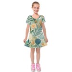 Leaves Pattern Flora Nature Kids  Short Sleeve Velvet Dress