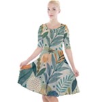 Leaves Pattern Flora Nature Quarter Sleeve A-Line Dress