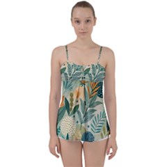 Leaves Pattern Flora Nature Babydoll Tankini Top from ArtsNow.com