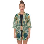 Leaves Pattern Flora Nature Open Front Chiffon Kimono