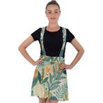 Leaves Pattern Flora Nature Velvet Suspender Skater Skirt