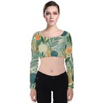 Leaves Pattern Flora Nature Velvet Long Sleeve Crop Top