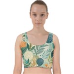 Leaves Pattern Flora Nature Velvet Racer Back Crop Top