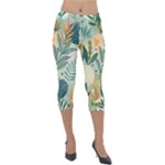 Leaves Pattern Flora Nature Lightweight Velour Capri Leggings 