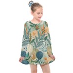 Leaves Pattern Flora Nature Kids  Long Sleeve Dress