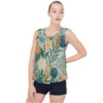 Leaves Pattern Flora Nature Bubble Hem Chiffon Tank Top