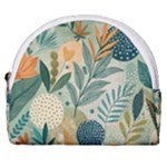 Leaves Pattern Flora Nature Horseshoe Style Canvas Pouch