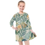 Leaves Pattern Flora Nature Kids  Quarter Sleeve Shirt Dress