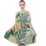 Leaves Pattern Flora Nature Cut Out Shoulders Dress