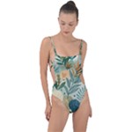 Leaves Pattern Flora Nature Tie Strap One Piece Swimsuit