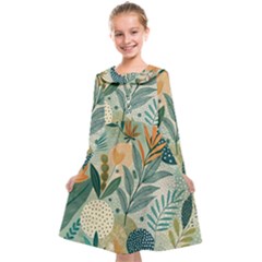 Leaves Pattern Flora Nature Kids  Midi Sailor Dress from ArtsNow.com