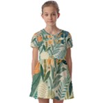 Leaves Pattern Flora Nature Kids  Short Sleeve Pinafore Style Dress