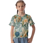 Leaves Pattern Flora Nature Kids  Cuff Sleeve Scrunch Bottom T-Shirt