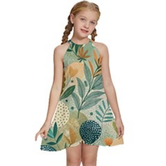 Kids  Halter Collar Waist Tie Chiffon Dress 