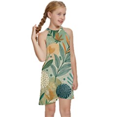 Kids  Halter Collar Waist Tie Chiffon Dress 