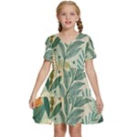 Leaves Pattern Flora Nature Kids  Short Sleeve Tiered Mini Dress