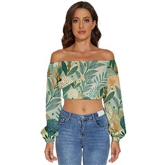 Long Sleeve Crinkled Weave Crop Top 