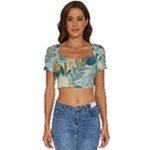 Leaves Pattern Flora Nature Short Sleeve Square Neckline Crop Top 