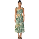 Leaves Pattern Flora Nature Tie-Strap Tiered Midi Chiffon Dress