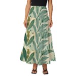 Leaves Pattern Flora Nature Tiered Ruffle Maxi Skirt