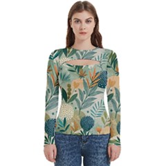 Leaves Pattern Flora Nature Women s Cut Out Long Sleeve T