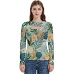 Leaves Pattern Flora Nature Women s Cut Out Long Sleeve T-Shirt