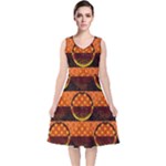 Art Pattern Design Wallpaper V-Neck Midi Sleeveless Dress 