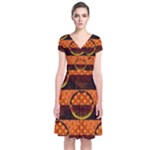 Art Pattern Design Wallpaper Short Sleeve Front Wrap Dress