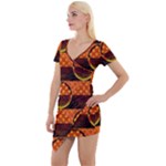 Art Pattern Design Wallpaper Short Sleeve Asymmetric Mini Dress