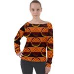 Art Pattern Design Wallpaper Off Shoulder Long Sleeve Velour Top