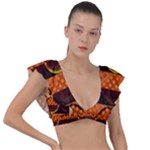 Art Pattern Design Wallpaper Plunge Frill Sleeve Bikini Top