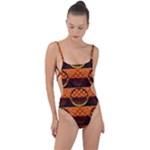 Art Pattern Design Wallpaper Tie Strap One Piece Swimsuit