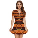 Art Pattern Design Wallpaper V-Neck High Waist Chiffon Mini Dress