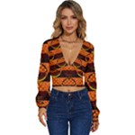 Art Pattern Design Wallpaper Long Sleeve Deep-V Velour Top