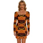 Art Pattern Design Wallpaper Long Sleeve Square Neck Bodycon Velvet Dress