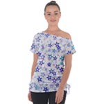 Christmas Stars Background Off Shoulder Tie-Up T-Shirt